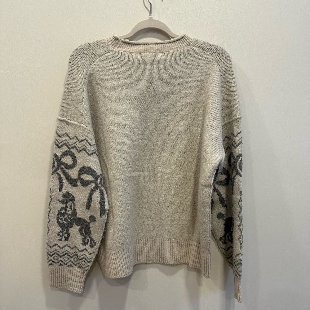 Moon River Gray Bow Poodle Oversized Crewneck Sweater NWOT - Picture 4 of 7